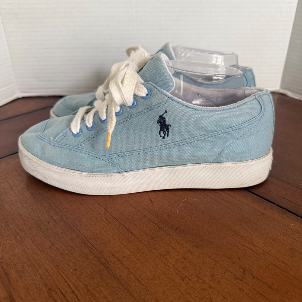 Polo Ralph Lauren Womens Light Blue Canvas Low Top Sneakers AAW14069 Size 8B